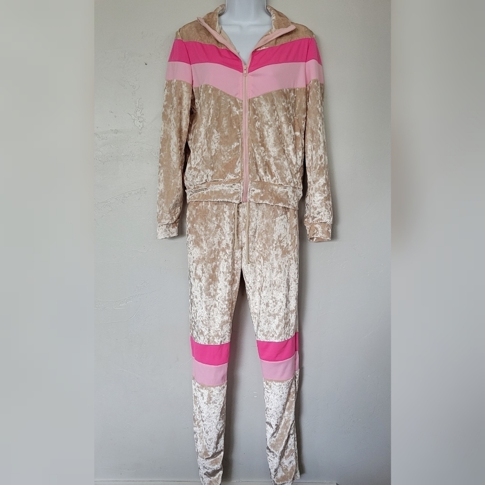Kaylee Kollection Women's Medium Two Piece Velour Tracksuit Outfit Set Pink
